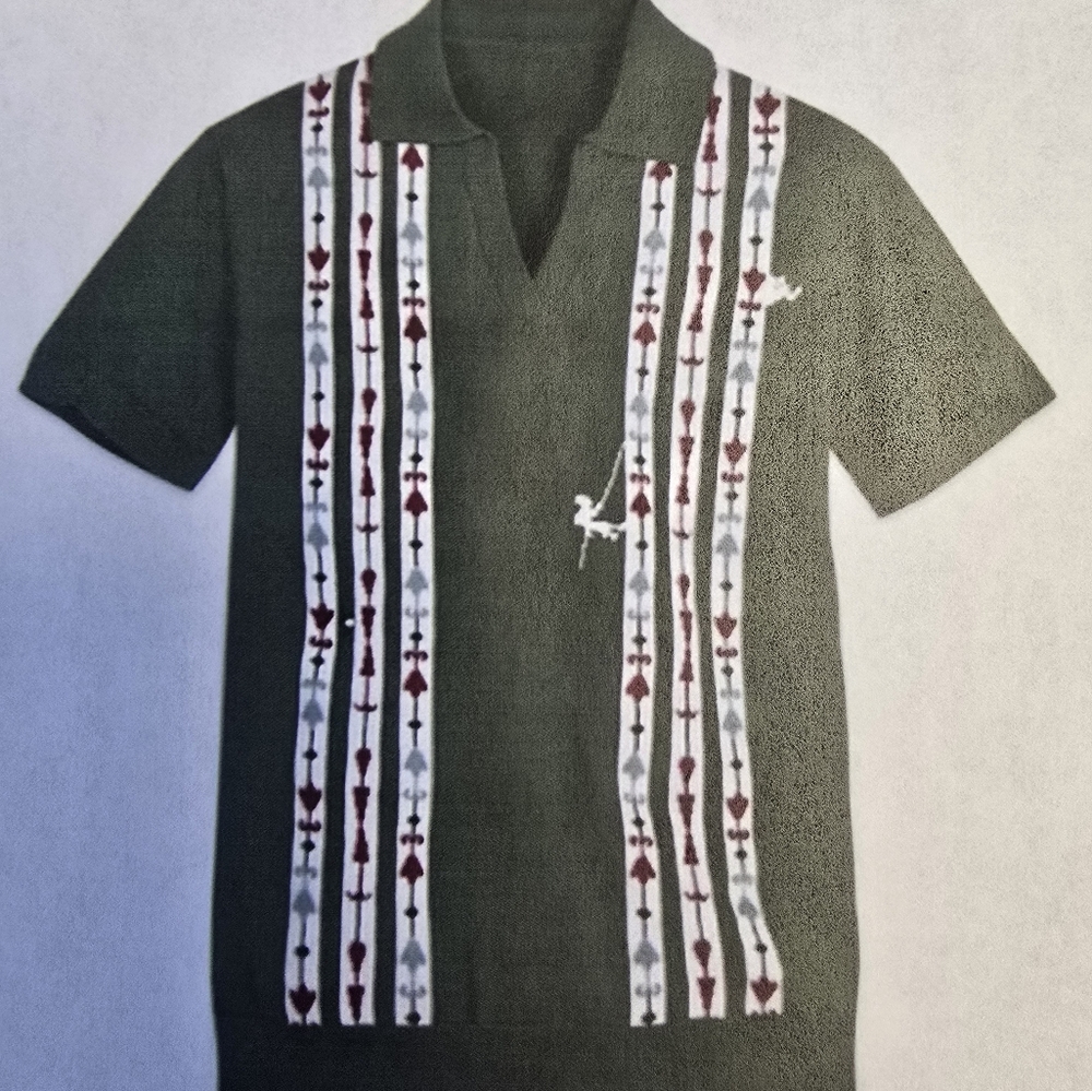 Green Short Sleeve Shirt with Patterned Stripes